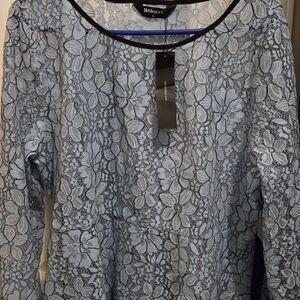 Allegra K Light Blue Floral Lace Blouse